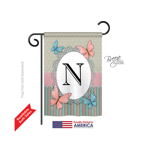 Breeze Decor 80144 Butterflies N Monogram 2-Sided Impression Garden Flag - 13 X 18.5 In.