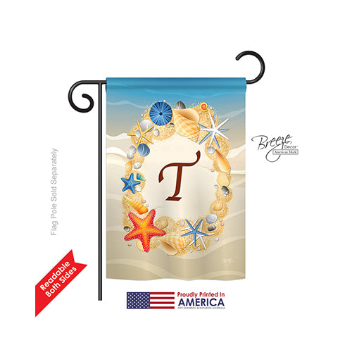 Breeze Decor 80176 Summer T Monogram 2-Sided Impression Garden Flag - 13 X 18.5 In.