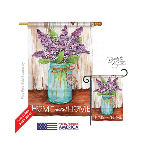 Breeze Decor 00065 Welcome Lilacs Home Sweet Home Jar 2-Sided Vertical Impression House Flag - 28 X 40 In.
