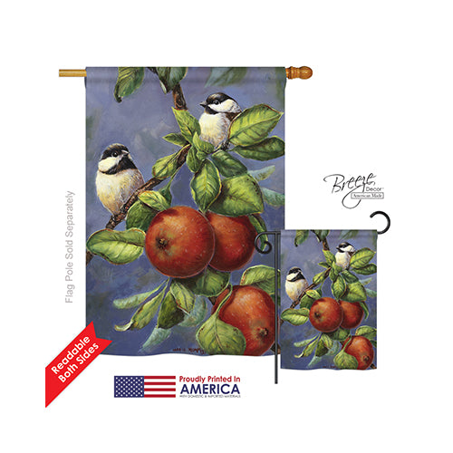 Breeze Decor 05034 Birds Chickadees & Apples 2-Sided Vertical Impression House Flag - 28 X 40 In.
