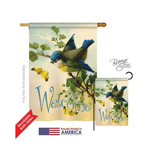 Breeze Decor 05038 Birds Welcome Birds 2-Sided Vertical Impression House Flag - 28 X 40 In.