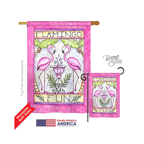 Breeze Decor 05044 Birds Flamingo Fun 2-Sided Vertical Impression House Flag - 28 X 40 In.