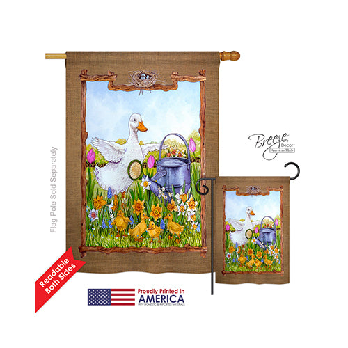 Breeze Decor 05046 Birds Duck & Duckies 2-Sided Vertical Impression House Flag - 28 X 40 In.