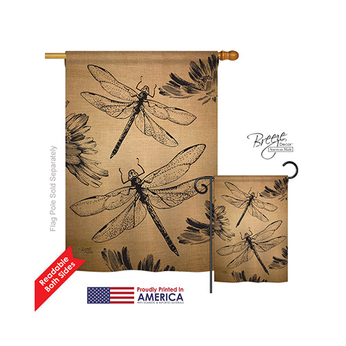 Breeze Decor 04001 Dragonfly Burlap 2-Sided Vertical Impression House Flag - 28 X 40 In.
