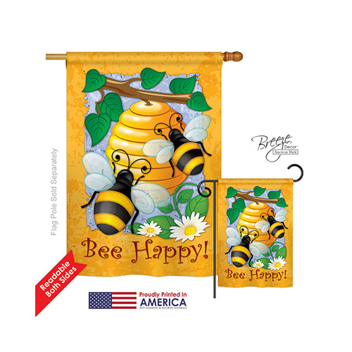 Breeze Decor 04077 Bee Happy 2-Sided Vertical Impression House Flag - 28 X 40 In.