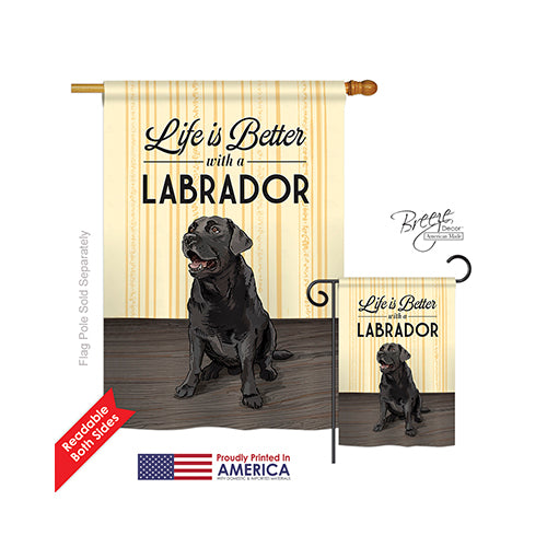 Breeze Decor 10009 Pets Life Is Better Lab 2-Sided Vertical Impression House Flag - 28 X 40 In.