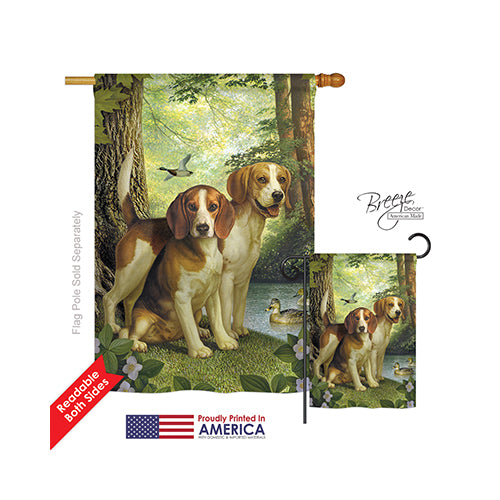 Breeze Decor 10068 Pets Beagles & Duck 2-Sided Vertical Impression House Flag - 28 X 40 In.
