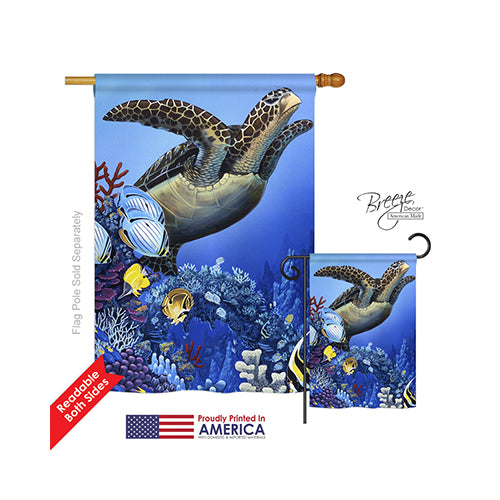 Breeze Decor 10067 Wildlife & Lodge Flight Of The Sea Turtle 2-Sided Vertical Impression House Flag - 28 X 40 In.