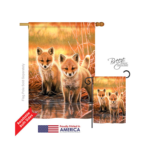 Breeze Decor 10086 Wildlife & Lodge Foxes 2-Sided Vertical Impression House Flag - 28 X 40 In.