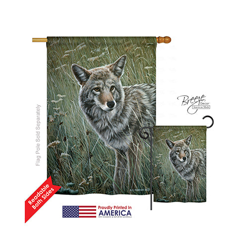 Breeze Decor 10089 Wildlife & Lodge Coyote 2-Sided Vertical Impression House Flag - 28 X 40 In.
