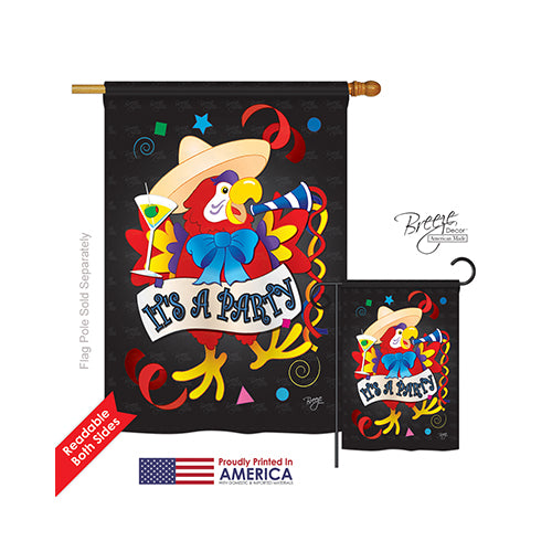 Breeze Decor 15040 Party & Celebratio Its A Party Parrot 2-Sided Vertical Impression House Flag - 28 X 40 In.