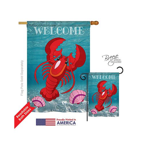 Breeze Decor 07026 Beach & Nautical Lobster 2-Sided Vertical Impression House Flag - 28 X 40 In.