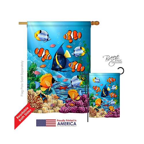 Breeze Decor 07030 Beach & Nautical Coral Life 2-Sided Vertical Impression House Flag - 28 X 40 In.