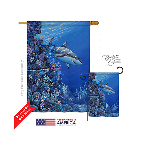 Breeze Decor 07050 Beach & Nautical Shark Reef 2-Sided Vertical Impression House Flag - 28 X 40 In.