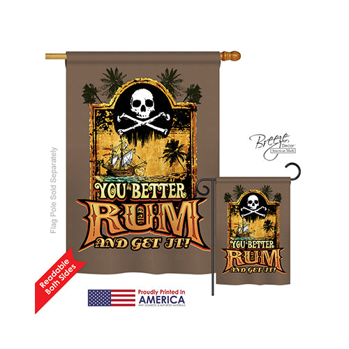 Breeze Decor 07029 Pirate You Better Rum & Get It 2-Sided Vertical Impression House Flag - 28 X 40 In.