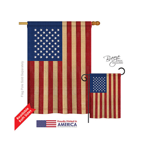 Breeze Decor 08029 Patriotic Usa Vintage 2-Sided Vertical Impression House Flag - 28 X 40 In.