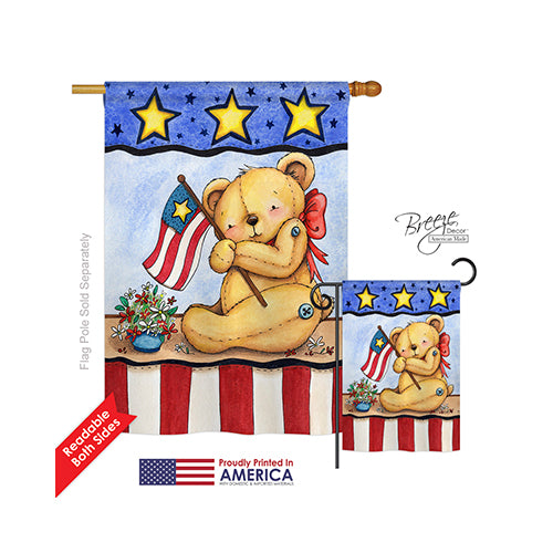 Breeze Decor 11006 Patriotic Pat Bear 2-Sided Vertical Impression House Flag - 28 X 40 In.