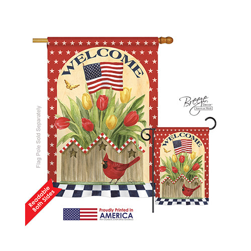 Breeze Decor 11062 Patriotic Patriotic Flowers 2-Sided Vertical Impression House Flag - 28 X 40 In.