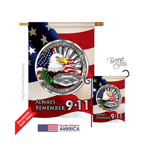 Breeze Decor 11063 Patriotic Always Remember 2-Sided Vertical Impression House Flag - 28 X 40 In.