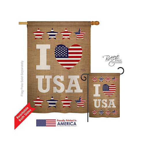 Breeze Decor 11067 Patriotic I Love Usa 2-Sided Vertical Impression House Flag - 28 X 40 In.