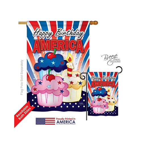 Breeze Decor 11052 Fourth Of July American Cupcake 2-Sided Vertical Impression House Flag - 28 X 40 In.