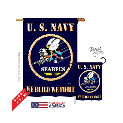 Breeze Decor 08071 Military Sea Bees 2-Sided Vertical Impression House Flag - 28 X 40 In.