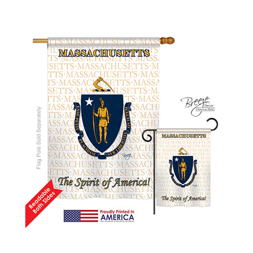 Breeze Decor 08116 States Massachusetts 2-Sided Vertical Impression House Flag - 28 X 40 In.