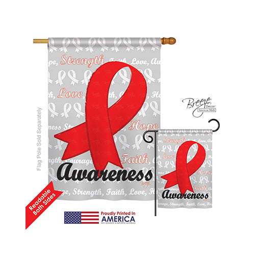 Breeze Decor 15081 Red Ribbon 2-Sided Vertical Impression House Flag - 28 X 40 In.