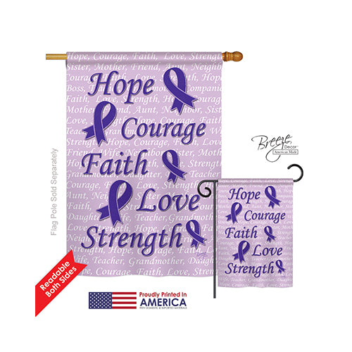 Breeze Decor 15091 Hope  Faith  Courage 2-Sided Vertical Impression House Flag  Purple - 28 X 40 In.