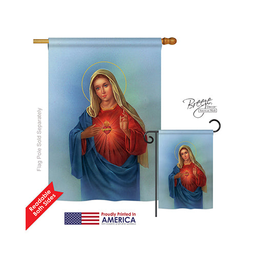 Breeze Decor 03051 Sacred Heart Mary 2-Sided Vertical Impression House Flag - 28 X 40 In.