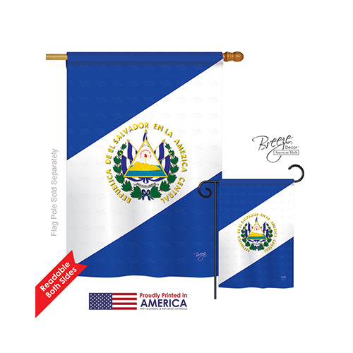 Breeze Decor 08151 El Salvador 2-Sided Vertical Impression House Flag - 28 X 40 In.