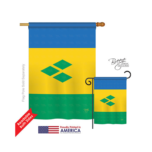 Breeze Decor 08347 Saint Vincent & Grenadines 2-Sided Vertical Impression House Flag - 28 X 40 In.