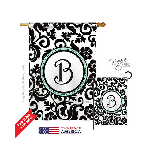Breeze Decor 30054 Damask B Monogram 2-Sided Vertical Impression House Flag - 28 X 40 In.