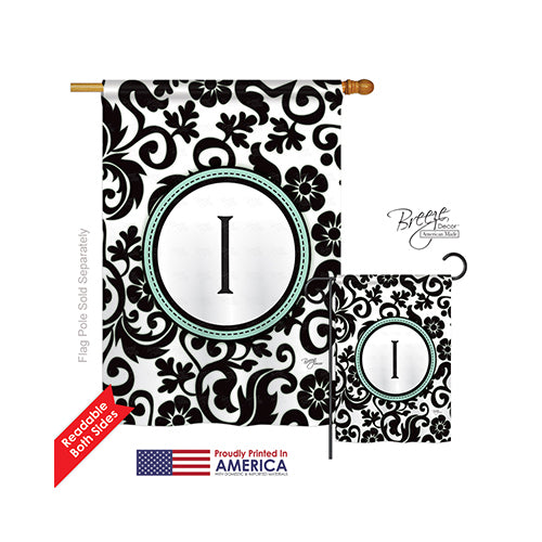Breeze Decor 30061 Damask I Monogram 2-Sided Vertical Impression House Flag - 28 X 40 In.