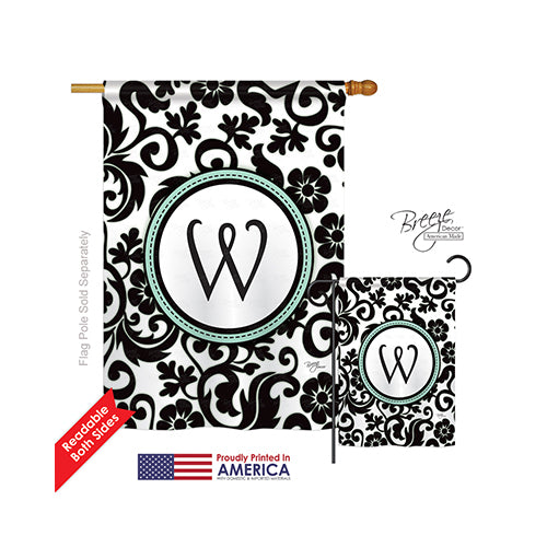 Breeze Decor 30075 Damask W Monogram 2-Sided Vertical Impression House Flag - 28 X 40 In.