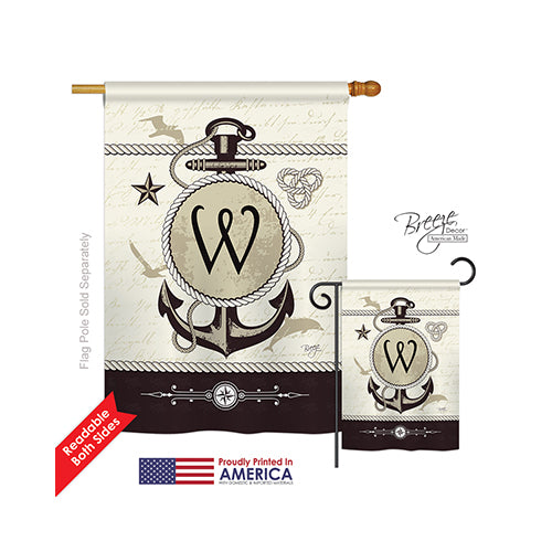Breeze Decor 30205 Nautical W Monogram 2-Sided Vertical Impression House Flag - 28 X 40 In.