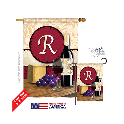Breeze Decor 30226 Wine R Monogram 2-Sided Vertical Impression House Flag - 28 X 40 In.