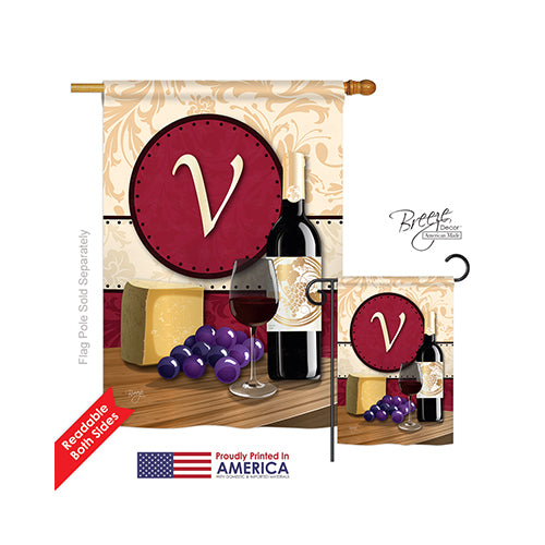 Breeze Decor 30230 Wine V Monogram 2-Sided Vertical Impression House Flag - 28 X 40 In.