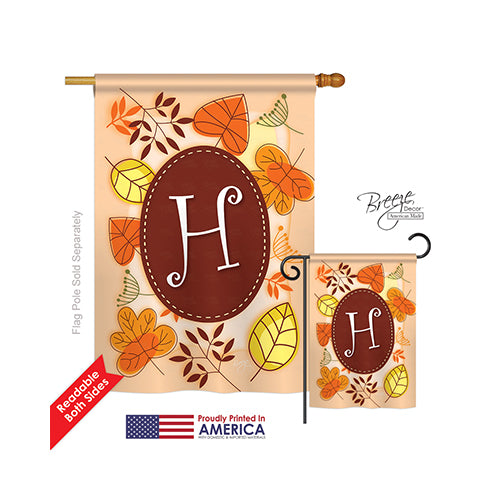 Breeze Decor 30034 Autumn H Monogram 2-Sided Vertical Impression House Flag - 28 X 40 In.