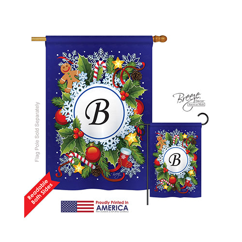 Breeze Decor 30080 Winter B Monogram 2-Sided Vertical Impression House Flag - 28 X 40 In.