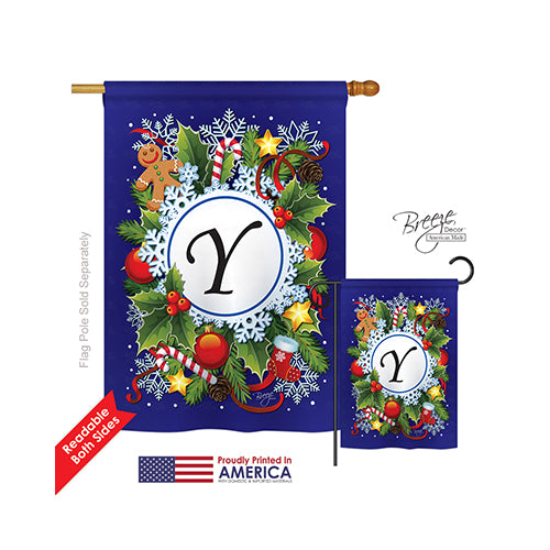 Breeze Decor 30103 Winter Y Monogram 2-Sided Vertical Impression House Flag - 28 X 40 In.