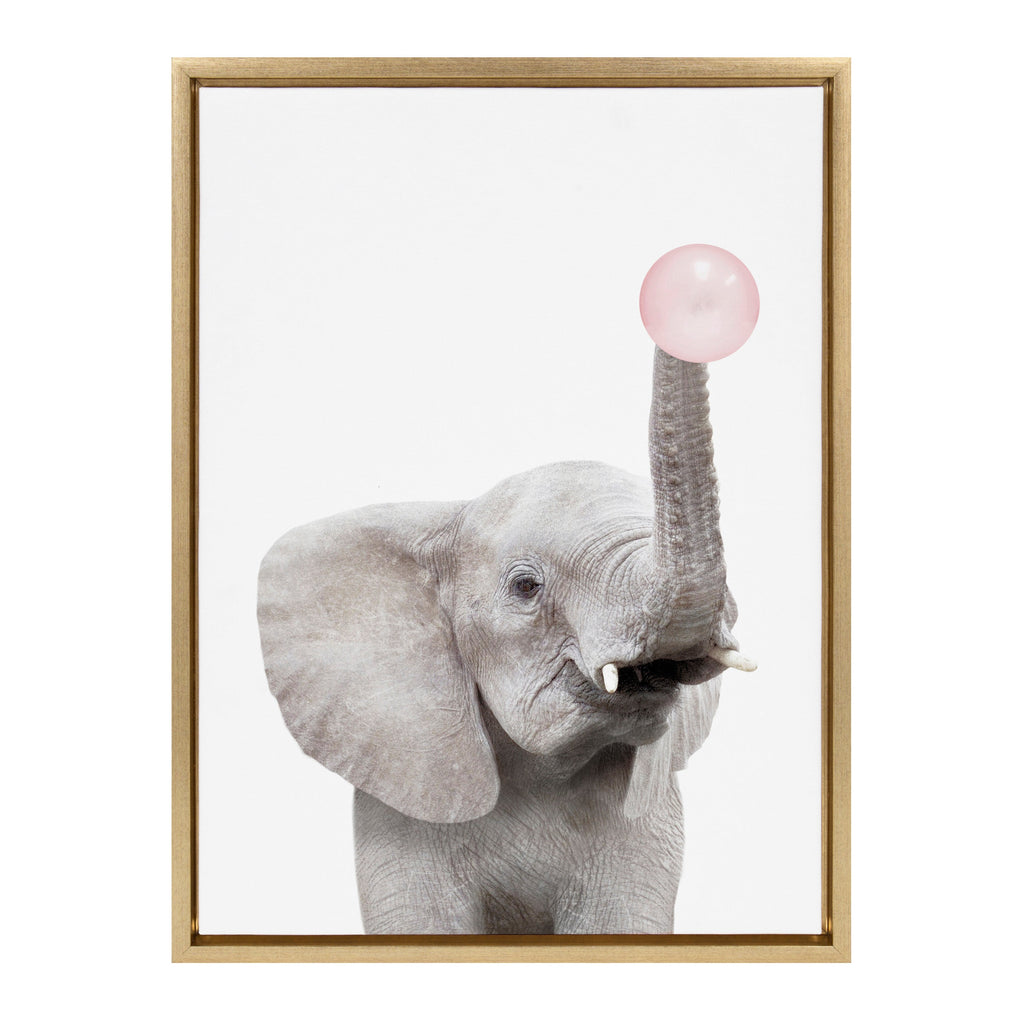Sylvie Bubble Gum Elephant Framed Canvas by Amy Peterson Art Studio