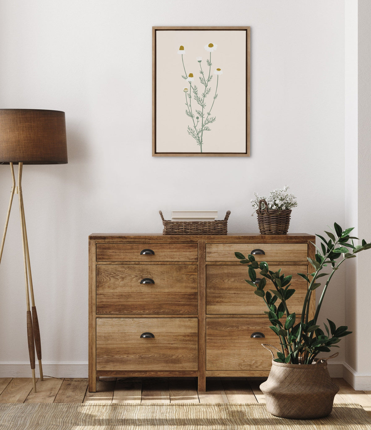 Sylvie Delicate Illustrated White Wildflowers Framed Canvas by The Creative Bunch Studio
