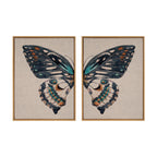 Sylvie Boho Butterfly Watercolor Diptych Neutral Linen Framed Canvas Art Set by The Creative Bunch Studio