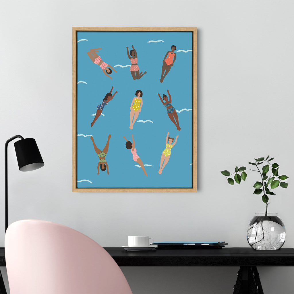 Sylvie Swimmers Framed Canvas by Queenbe Monyei
