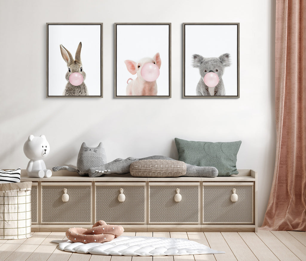 Sylvie Bubble Gum Piglet Framed Canvas by Amy Peterson Art Studio