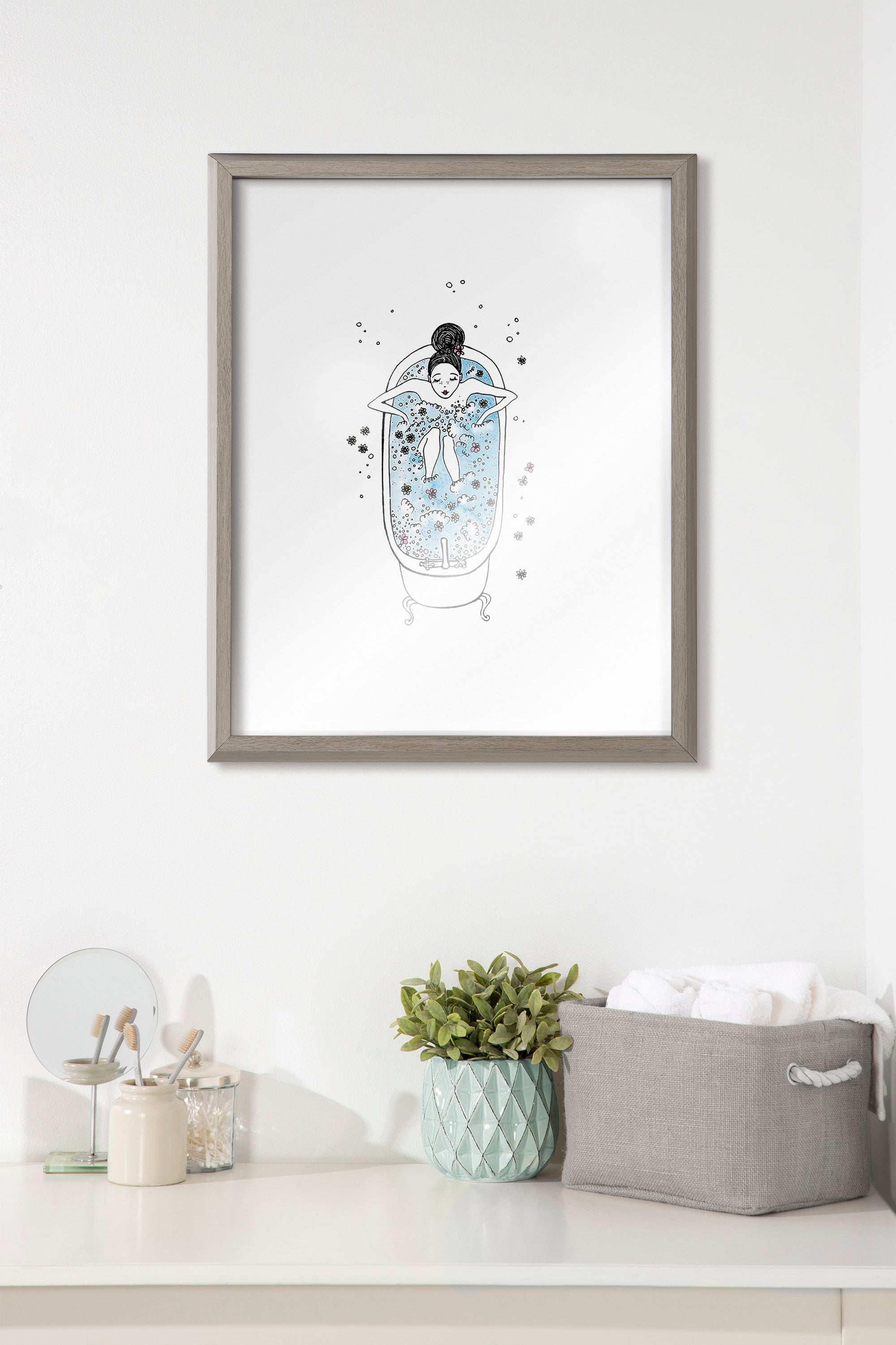 Blake Girl in a Bath Framed Printed Glass by Viola Kreczmer