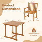 5-Piece Acacia Wood Patio Dining Set for 4 with Umbrella Hole