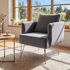 Velvet Accent Chair with Back Cushion and Golden Metal Legs
