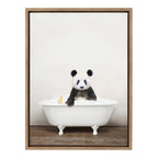 Sylvie Panda Waving in Rustic Bath Framed Canvas by Amy Peterson Art Studio